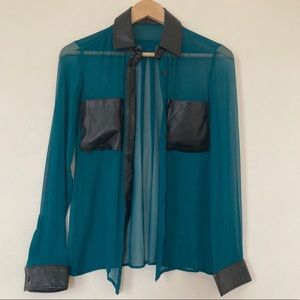 Sheer Teal Shirt with Leather Details - Size S